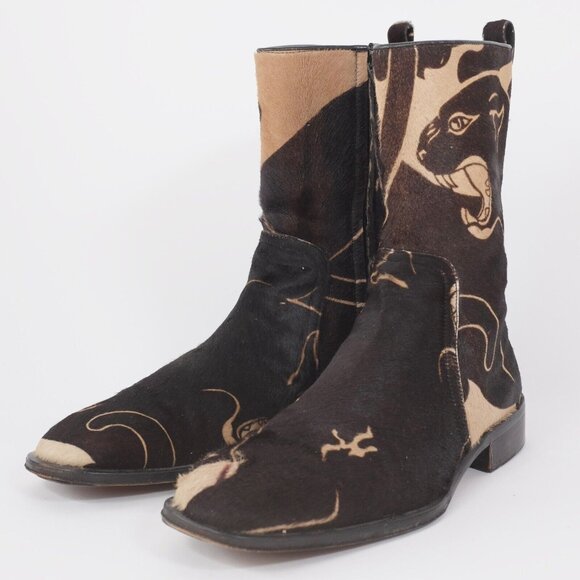 Y2K Valentino Mens 42 US 9 boots tiger face calk skin fur - Picture 4 of 11